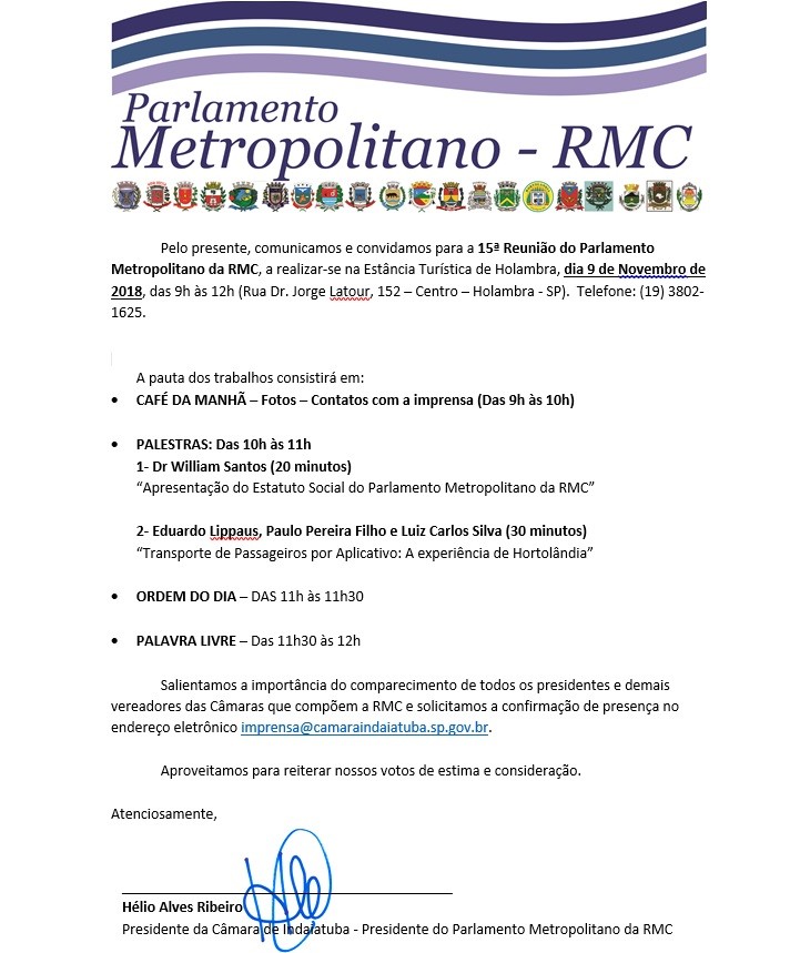 Convite Parlamento da RMC